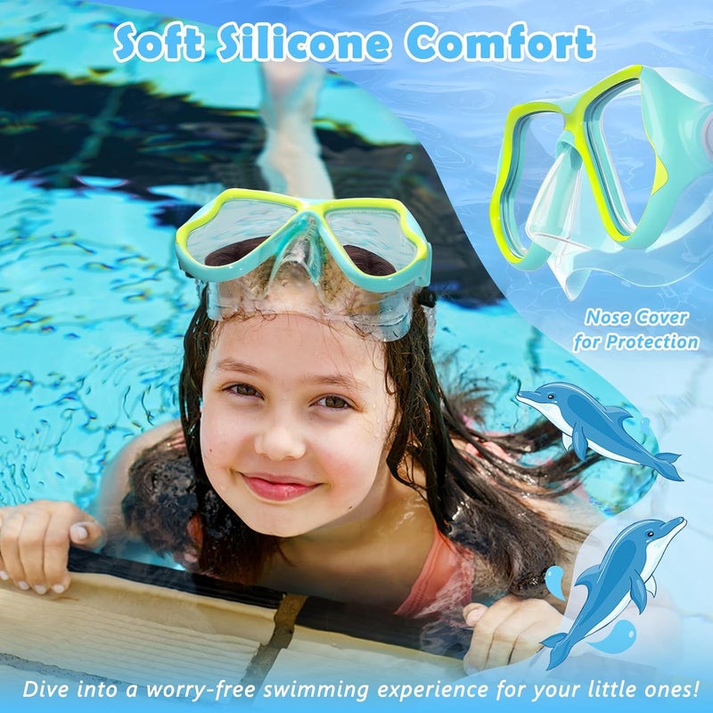 Freela 2 Pack Kids Swim Goggles Mask for Boys Girls 3-14, Tempered Glass Lens 180° HD View with Nose Cover for Pool Beach - Image 2